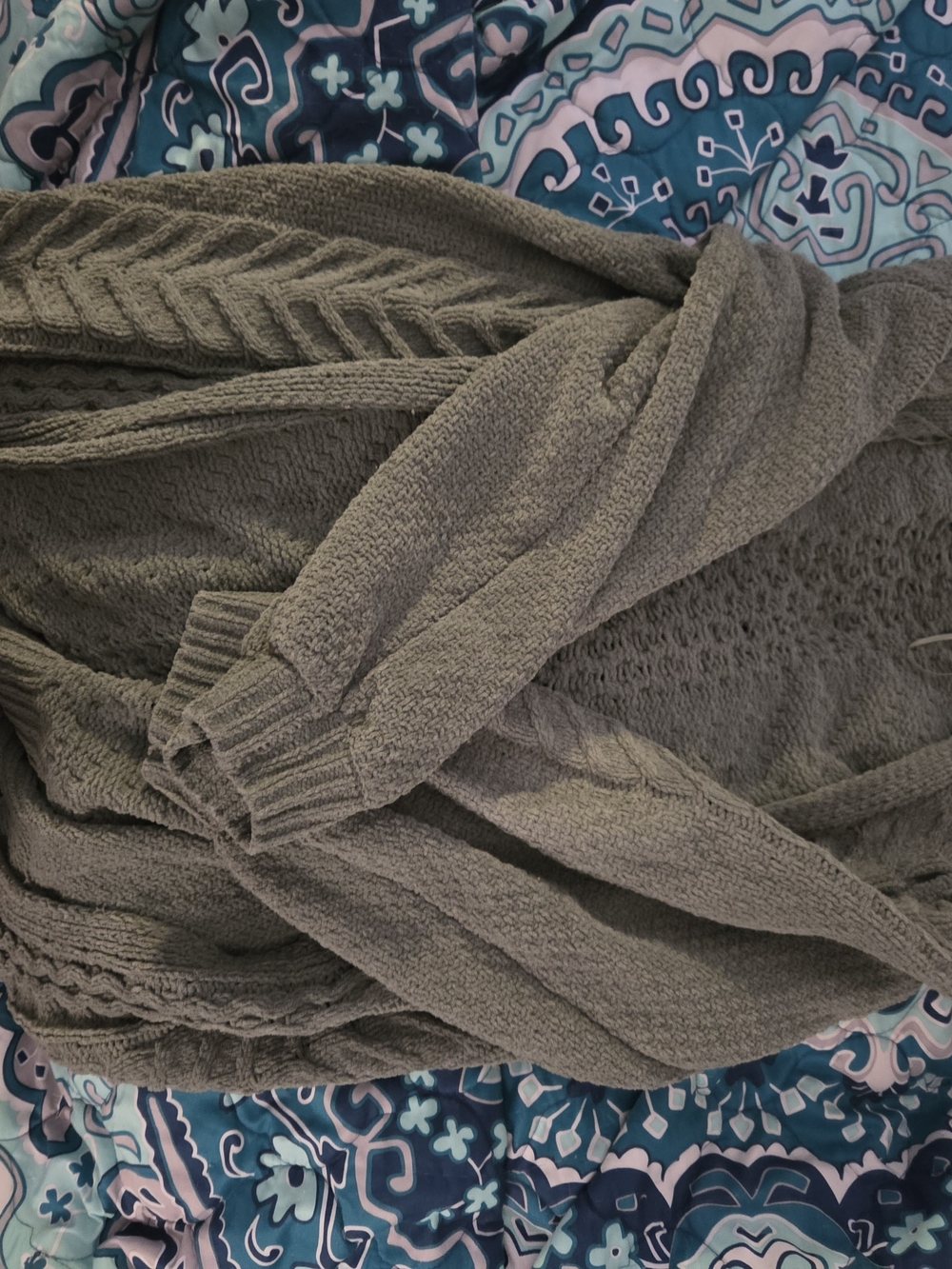 Altar'd State Olive Sage Cable Knit Open Cardigan - Picture 3 of 3